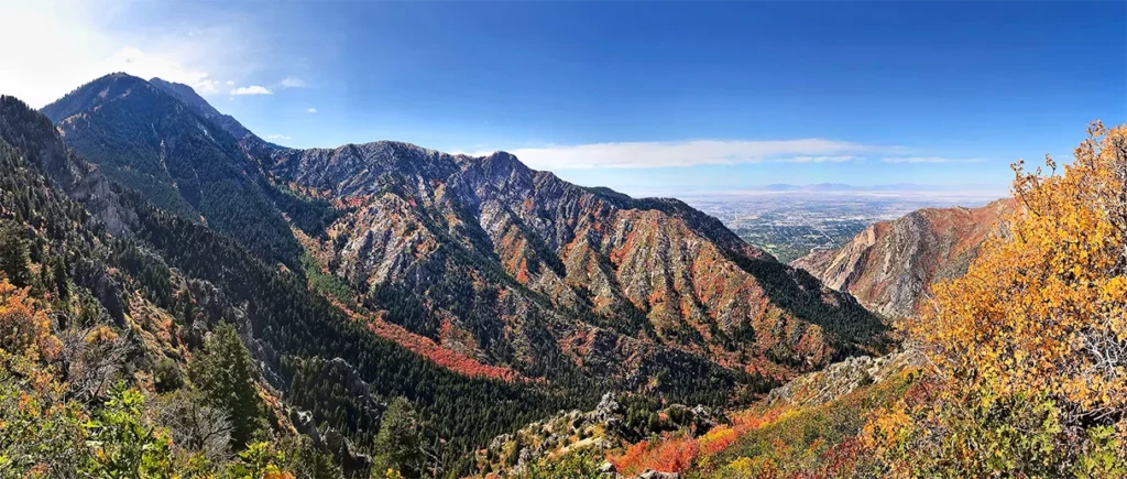 aerial overview of mountains at autumn-time